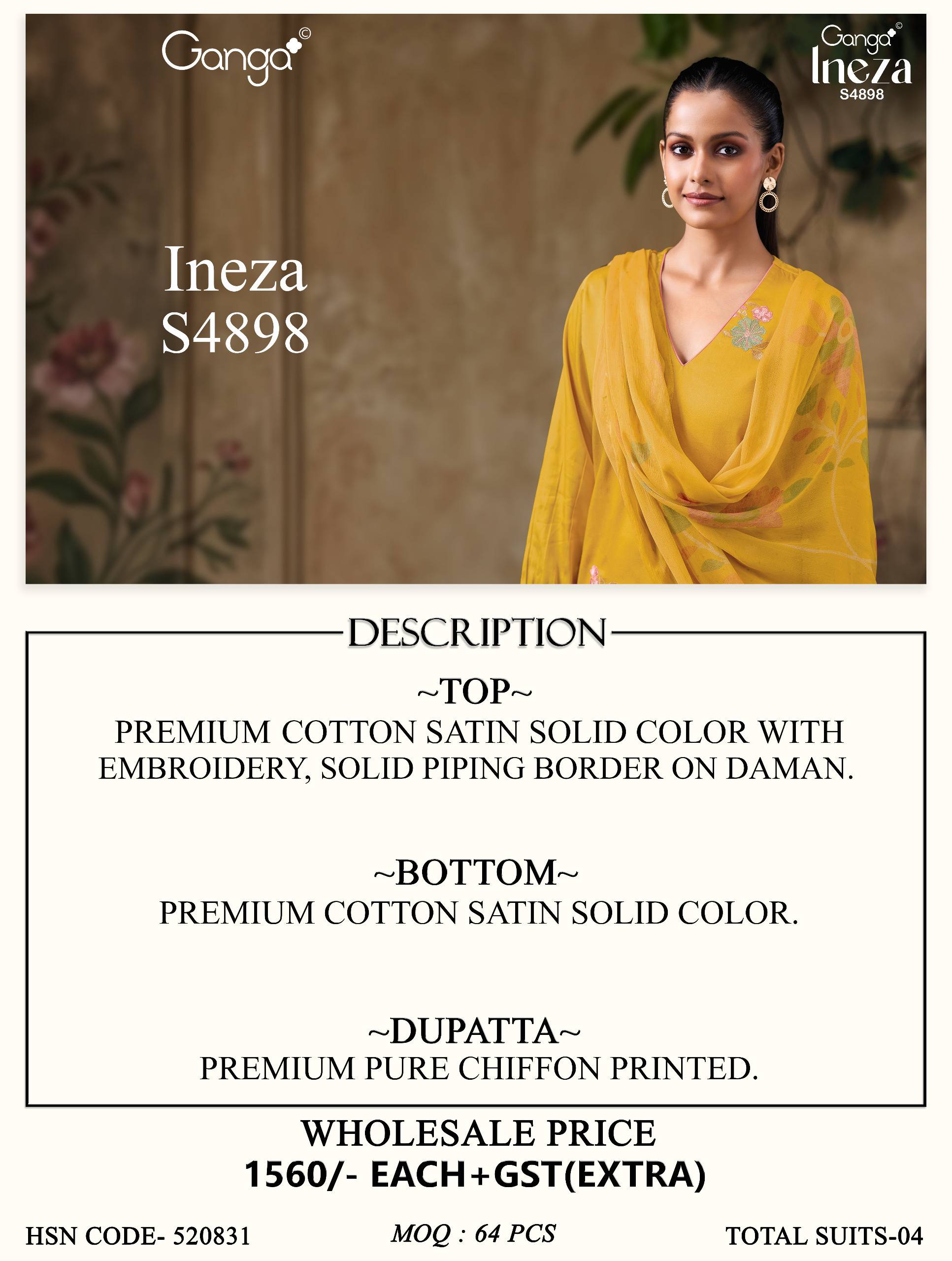 INEZA 4898 Series BY GANGAFASHION Stylish Beautiful Colourful COTTON SATIN Dresses At Wholesale Price